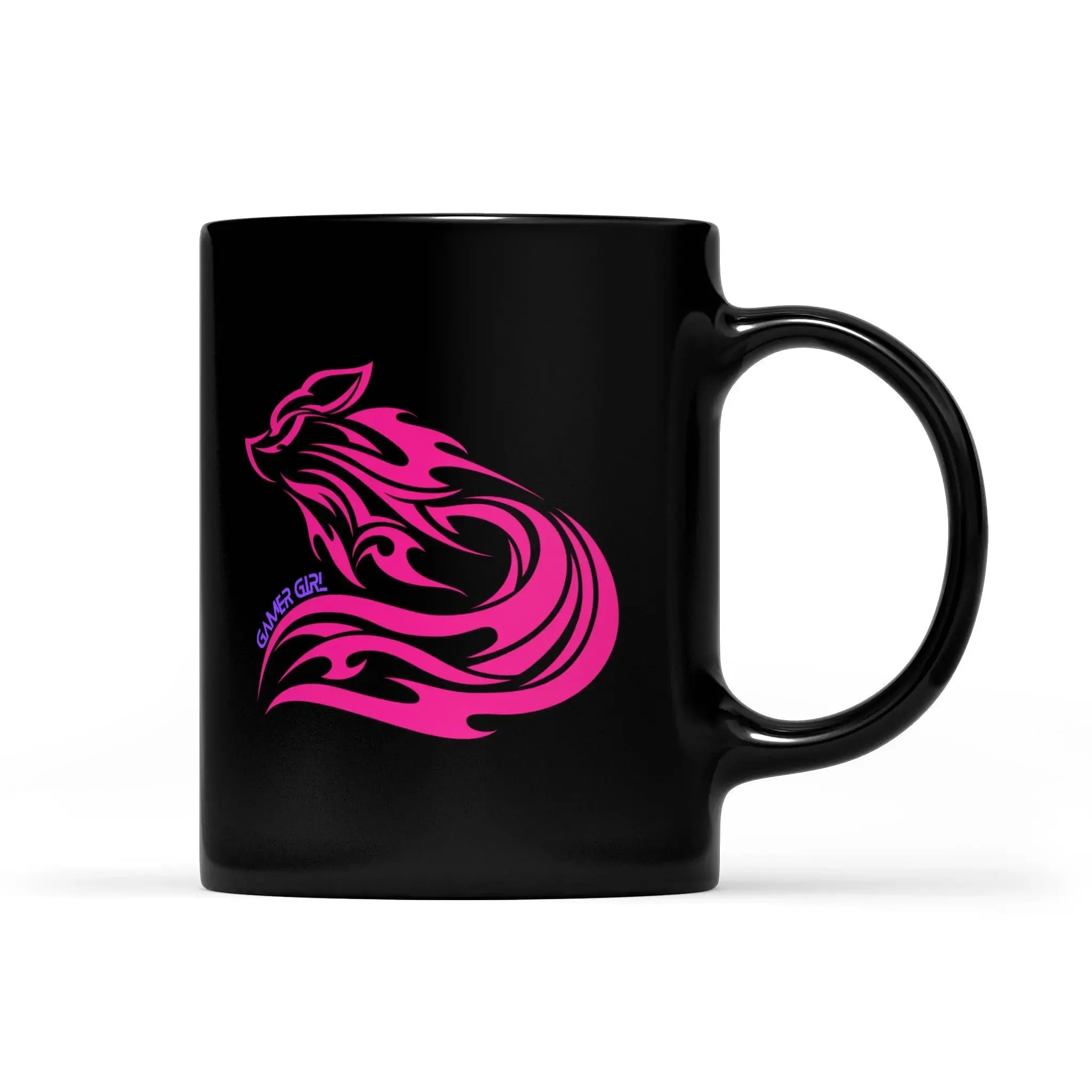 New Pink Fox Gamer Girl Black Mug - Perfect for Gaming Enthusiasts