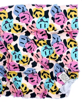 Organic Swaddle Blanket Groovy Smiley Faces