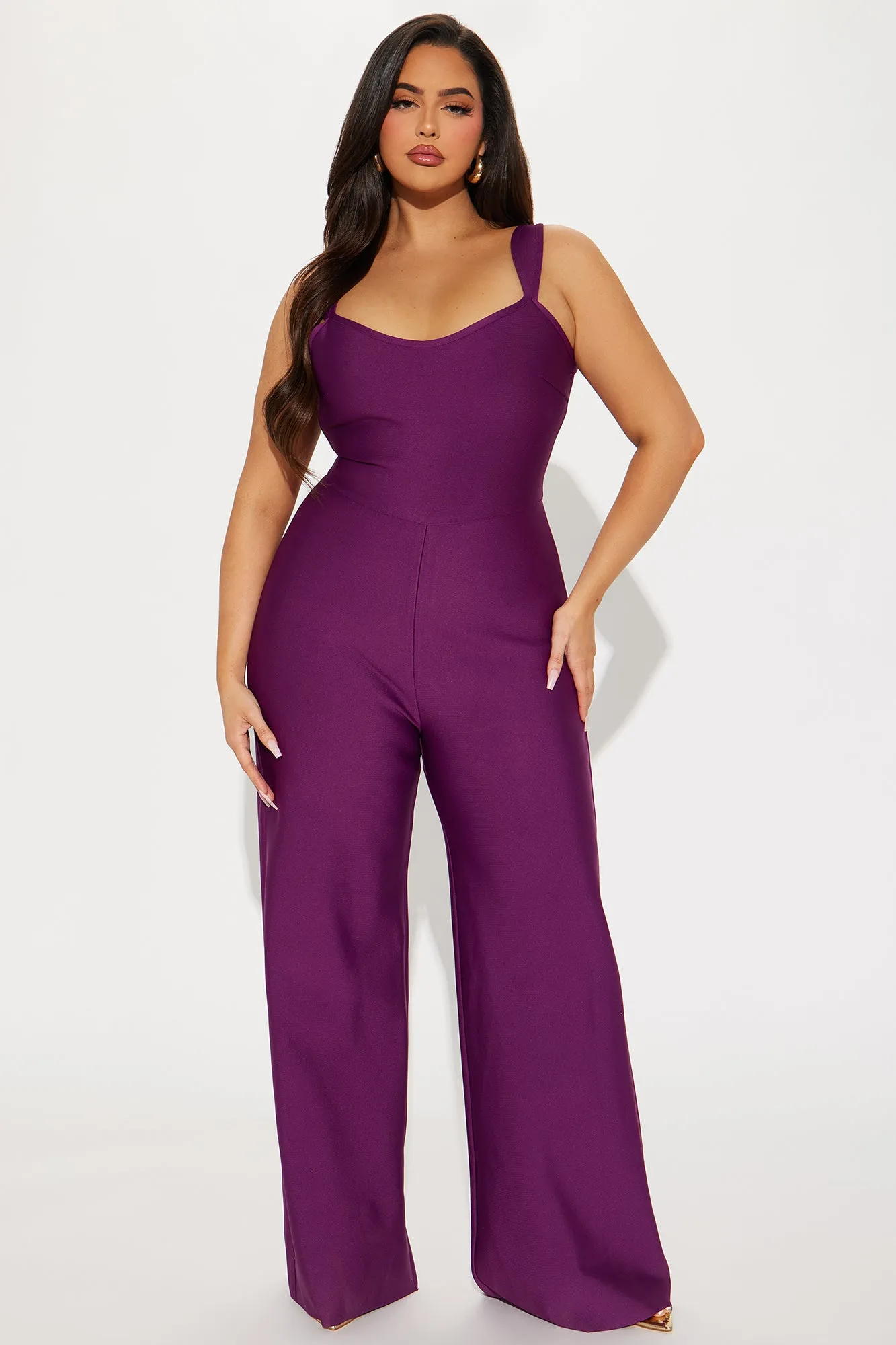 Over The Top Bandage Jumpsuit - Plum