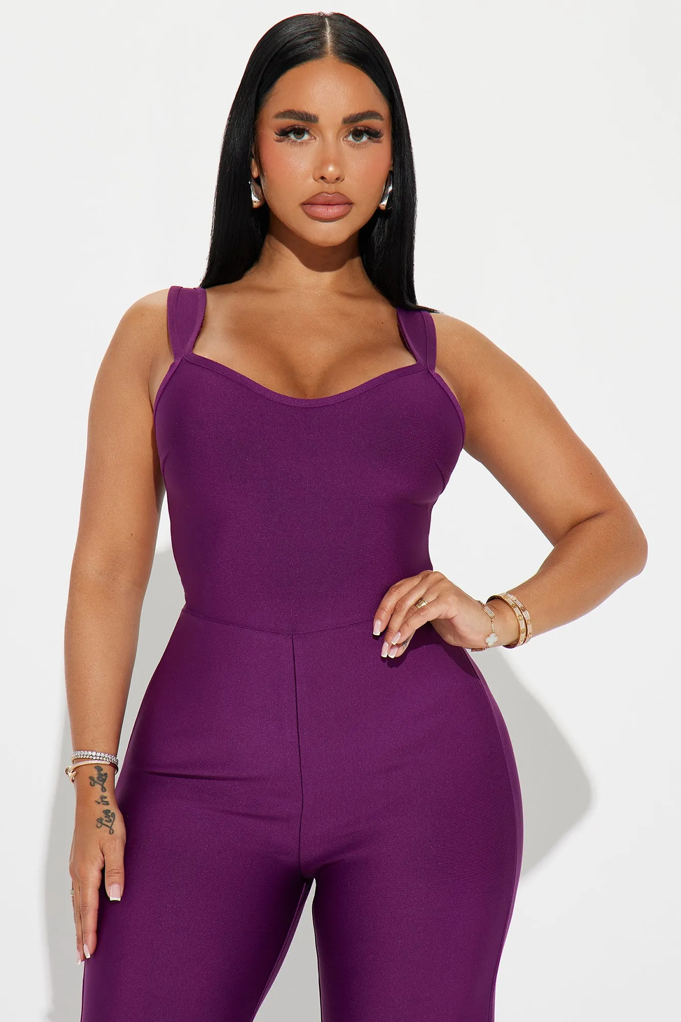 Over The Top Bandage Jumpsuit - Plum