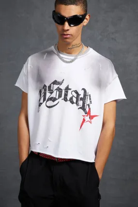 P-Star Oversized Cropped T-Shirt P-Star Print White