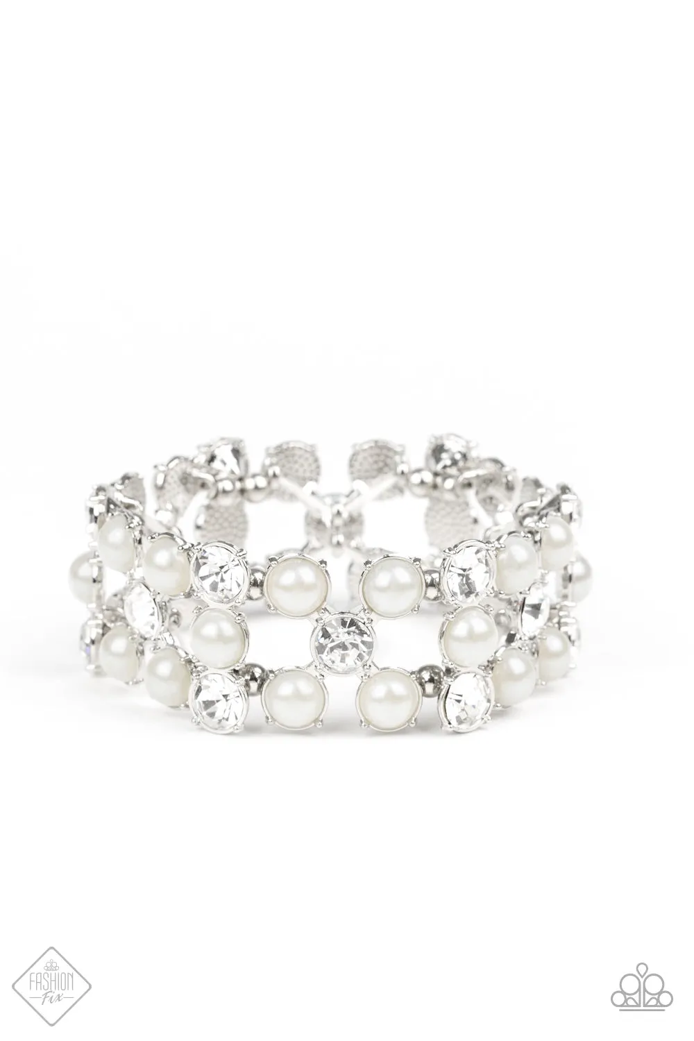 Paparazzi Accessories  - Diamonds and Debutantes Fashion Fix White Bracelet October 2019