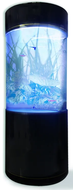 Penn-Plax Water World Luxury Large Cylinder Acrylic Aquarium with Built-In Stand and Storage Top, 53 Gal