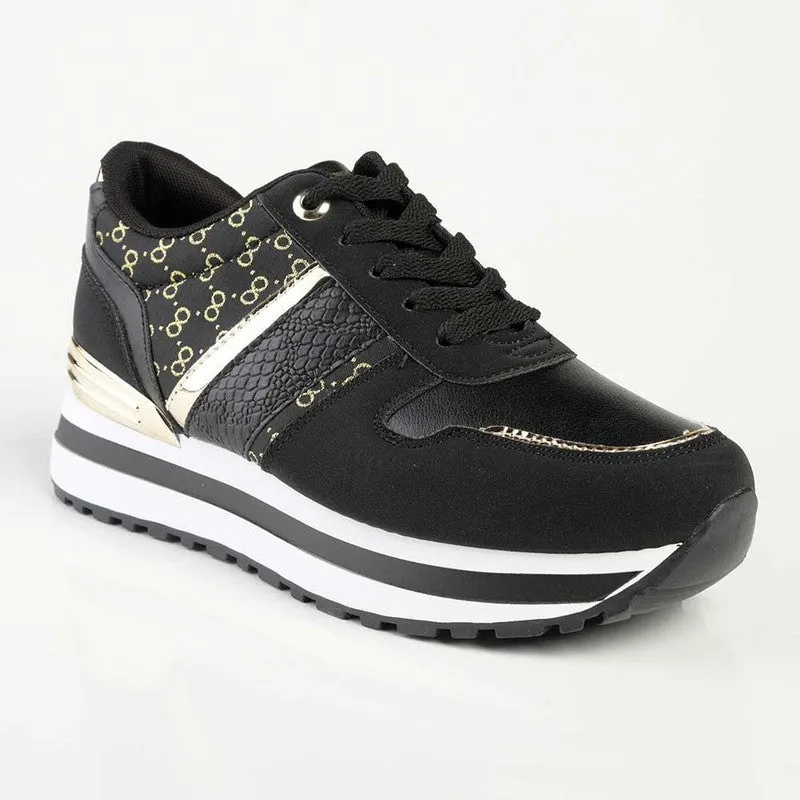 Pierre Cardin Aurora Lace Up Sneaker- Black Metallic