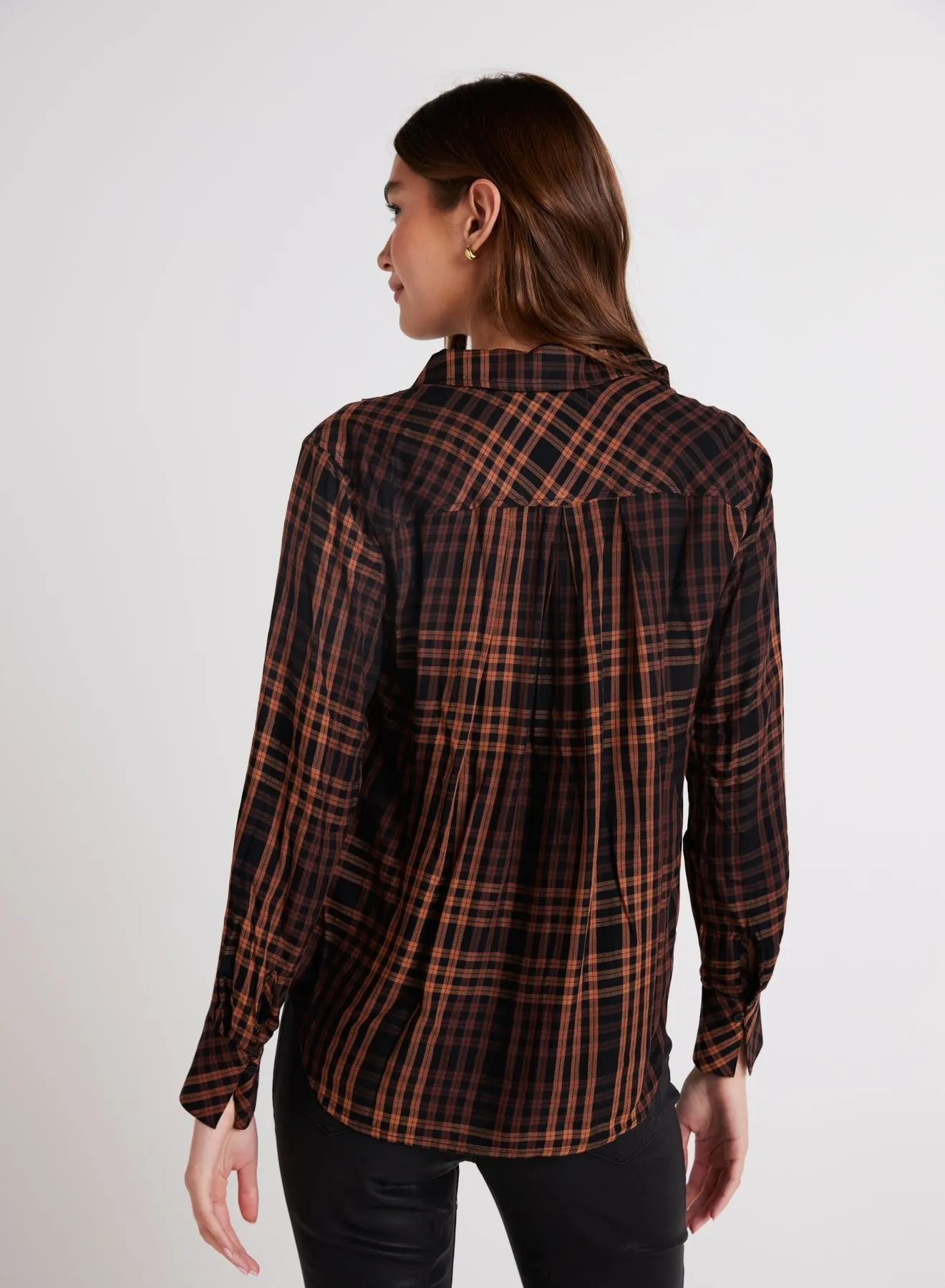 Pleated Button Down Shirt - Autumn Ember Plaid