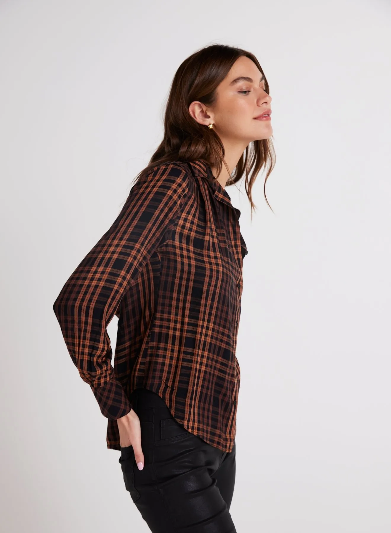 Pleated Button Down Shirt - Autumn Ember Plaid