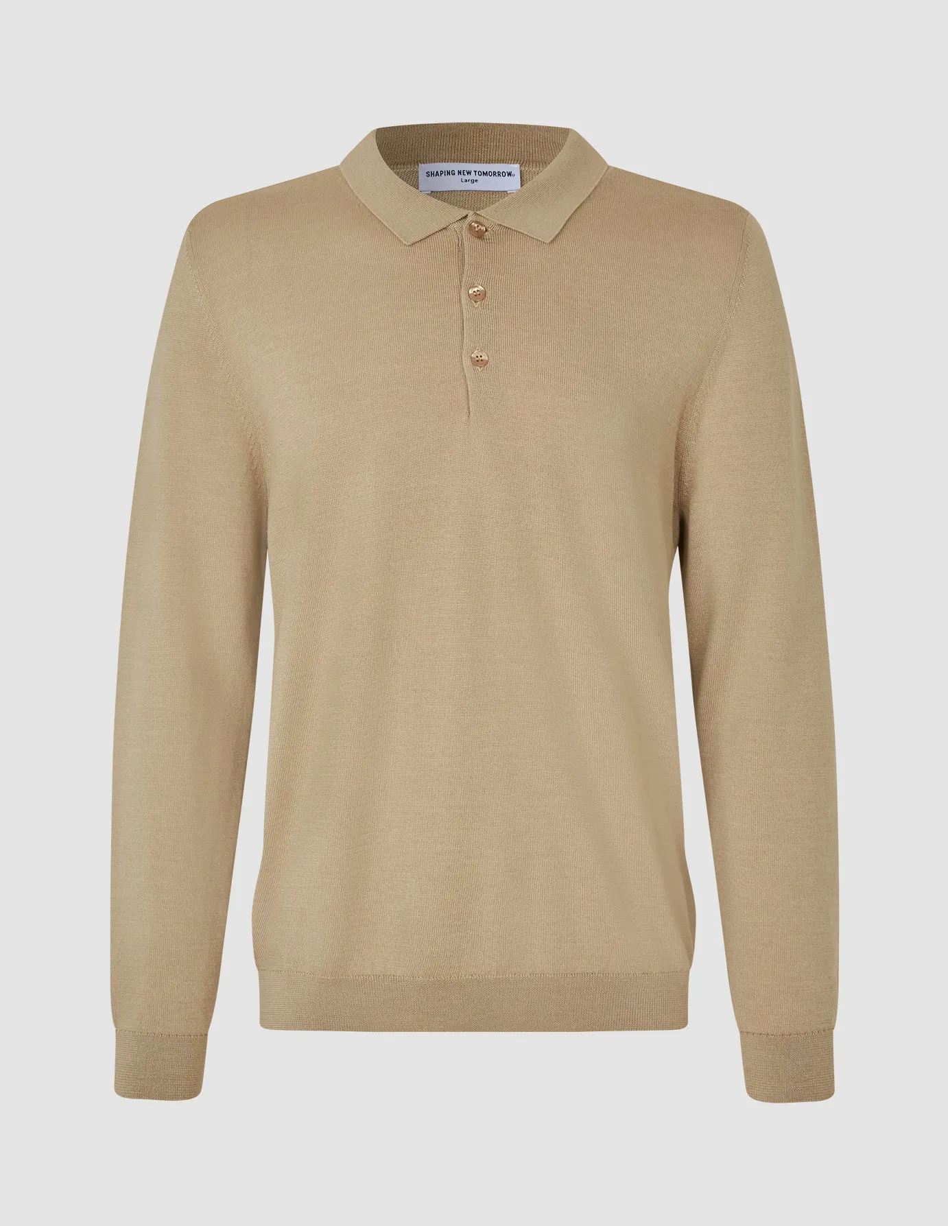 Premium Merino Long Sleeve Polo Sahara