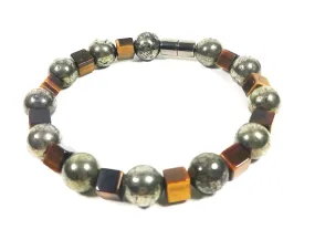 Pyrite & Tiger Eye Bead Bracelet For Men And Women - Confidence - Protection -Super Strong Magnetic Clasp