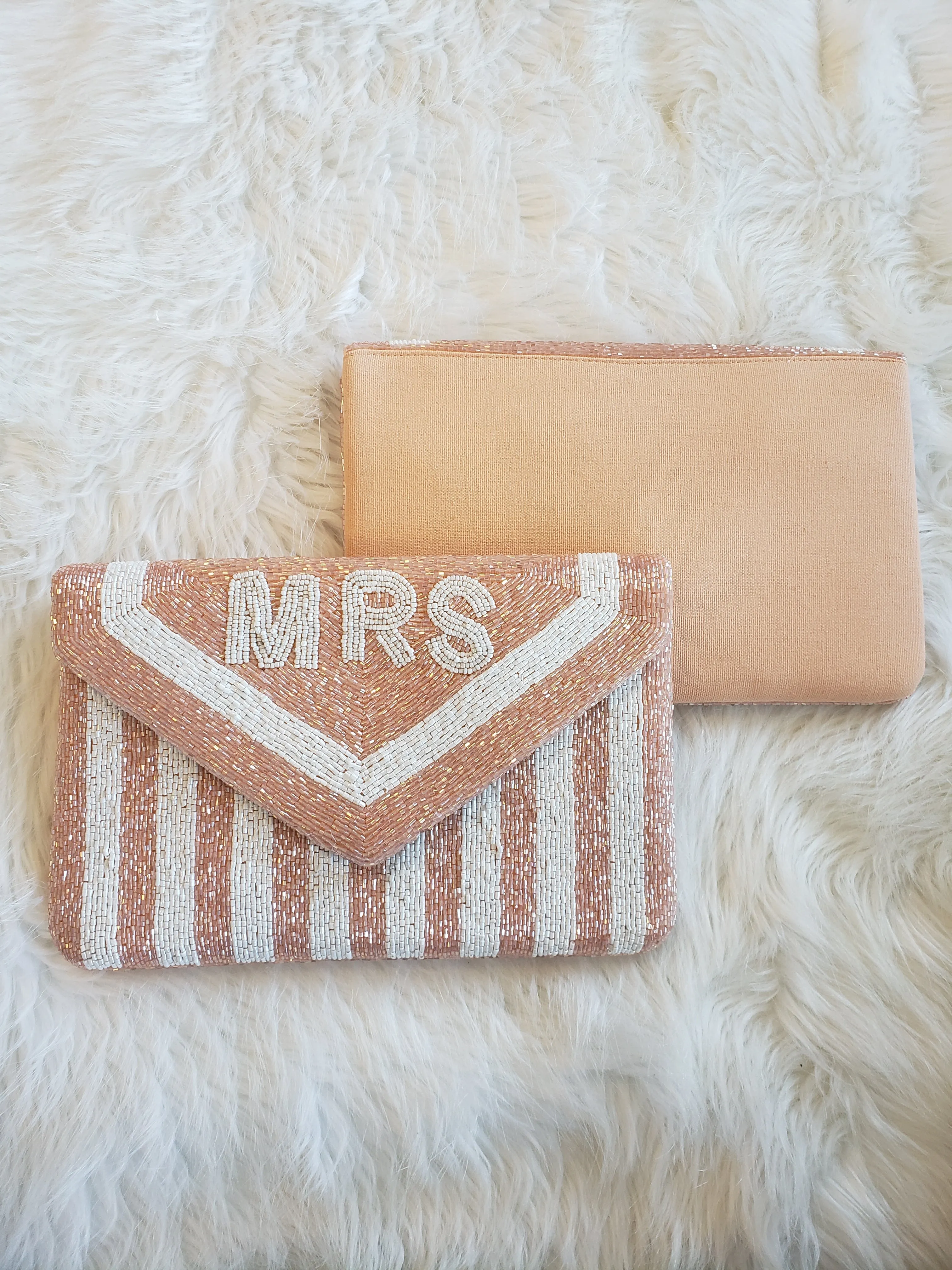 "MRS' Pink Stripe Beaded Crossbody/Clutch