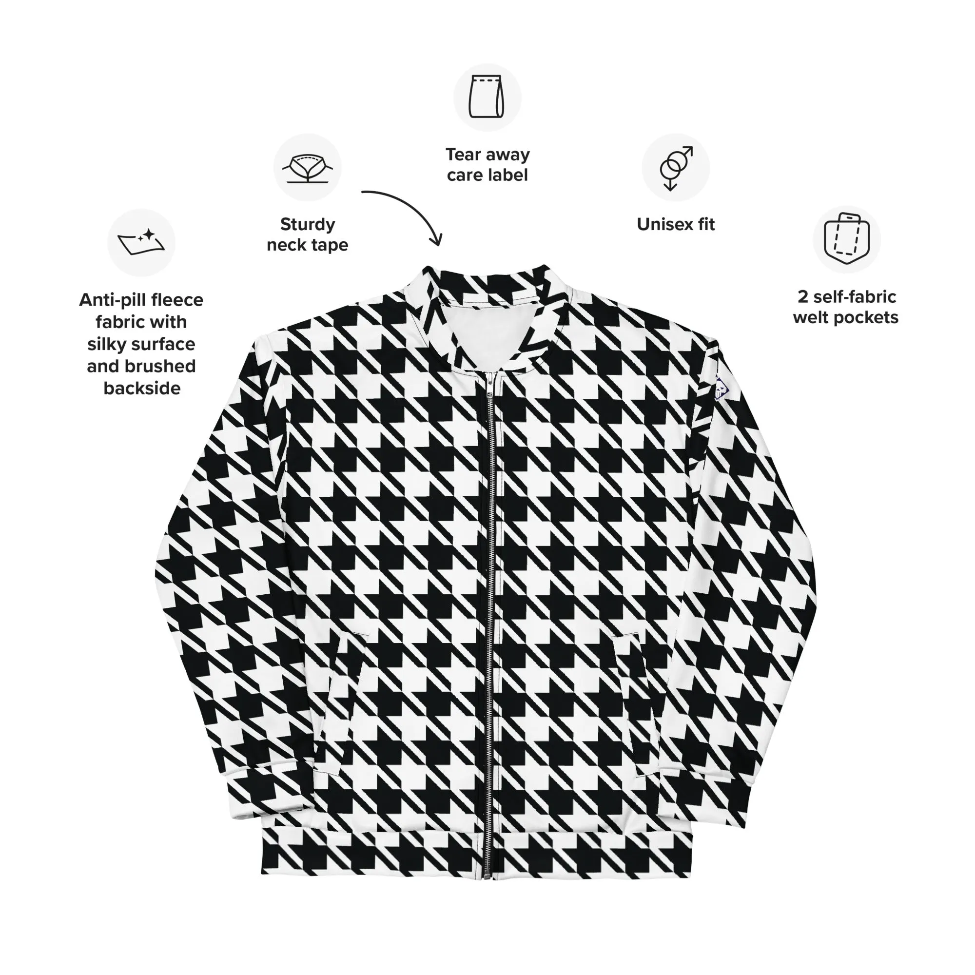 Refined Charm: Women's Classic Houndstooth Bomber 002