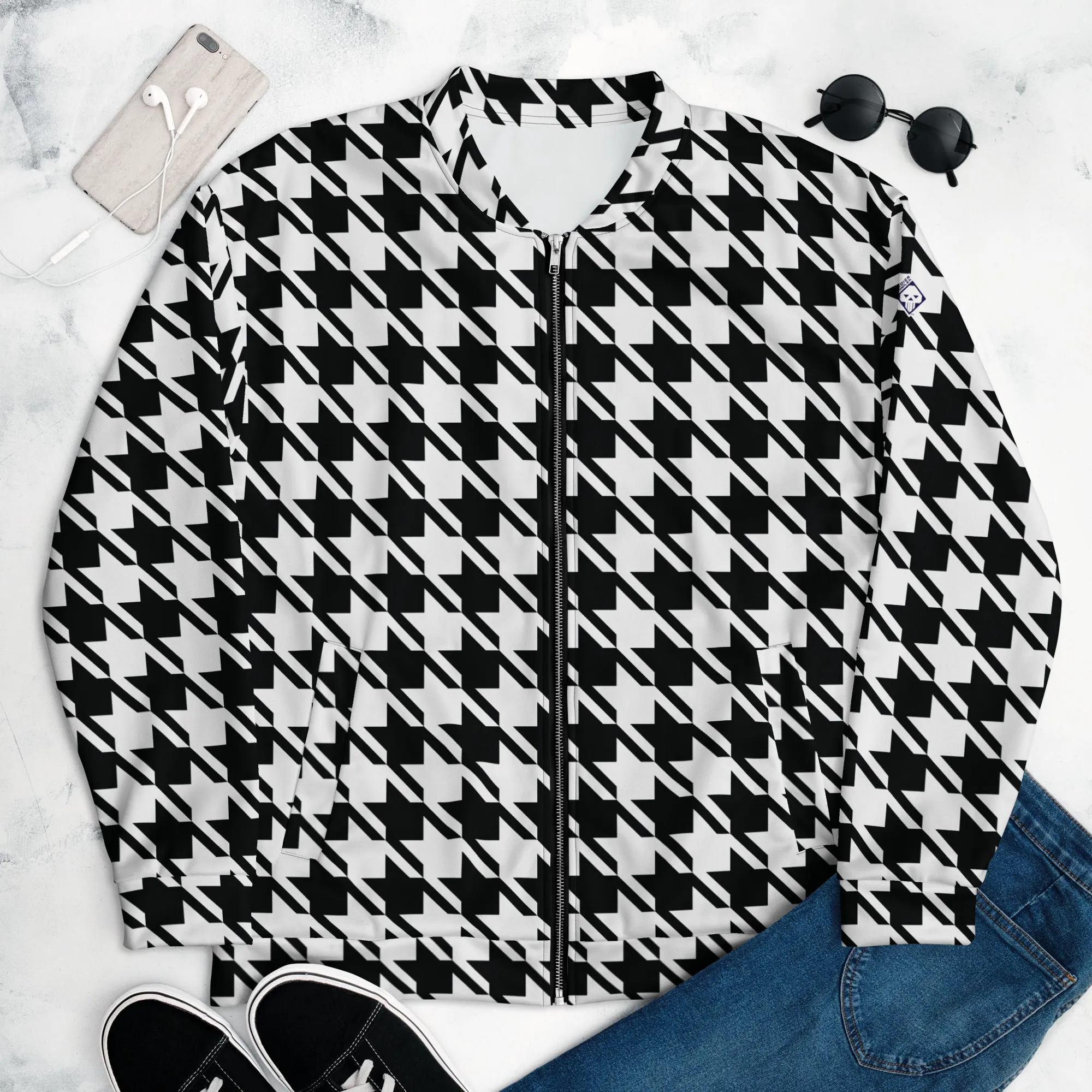 Refined Charm: Women's Classic Houndstooth Bomber 002