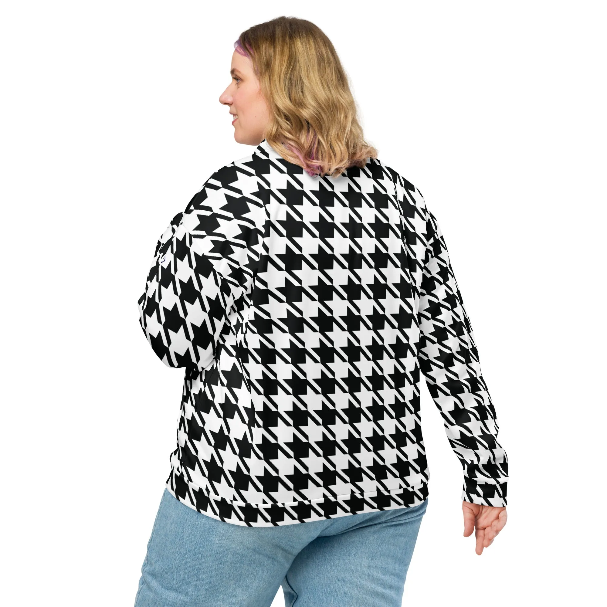 Refined Charm: Women's Classic Houndstooth Bomber 002