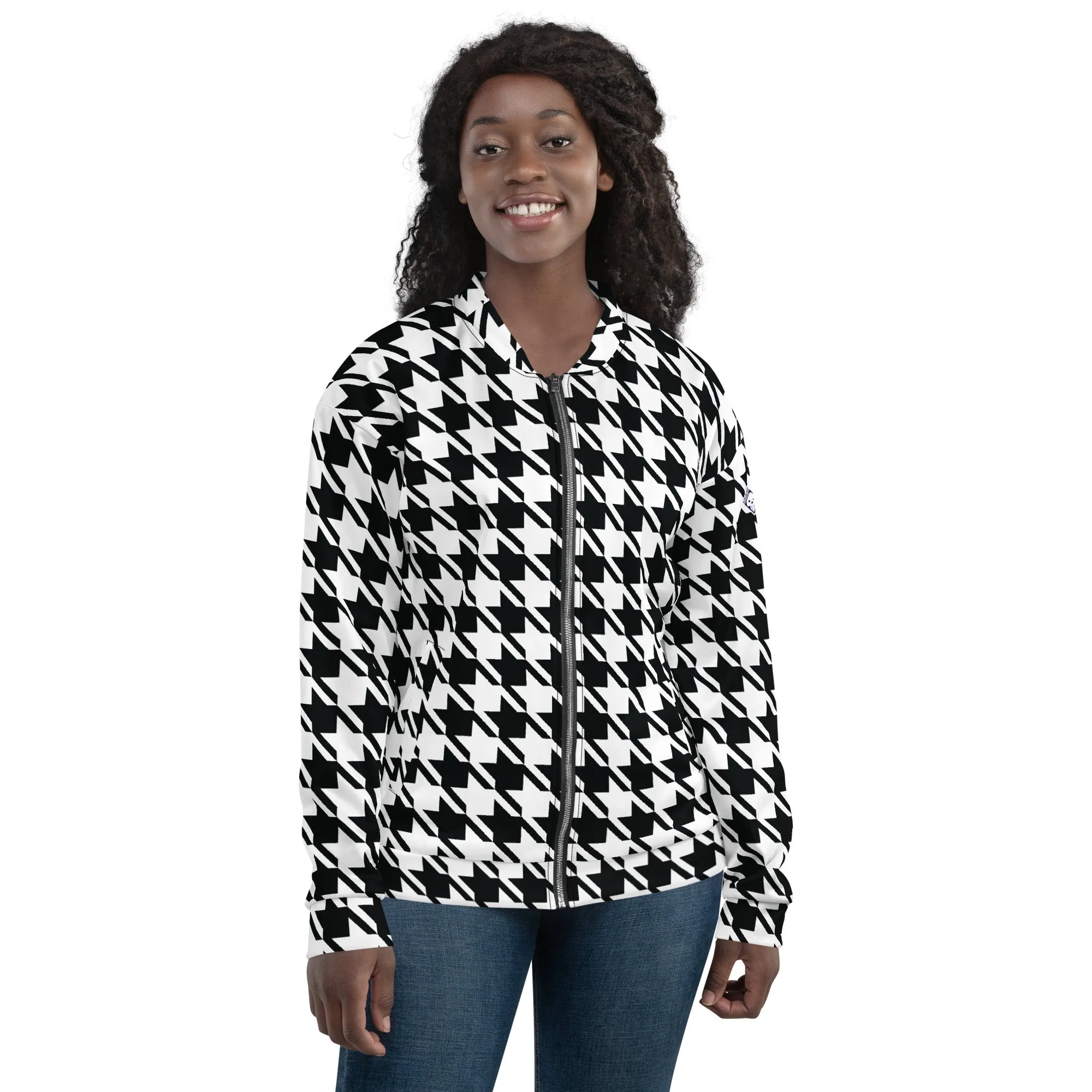 Refined Charm: Women's Classic Houndstooth Bomber 002