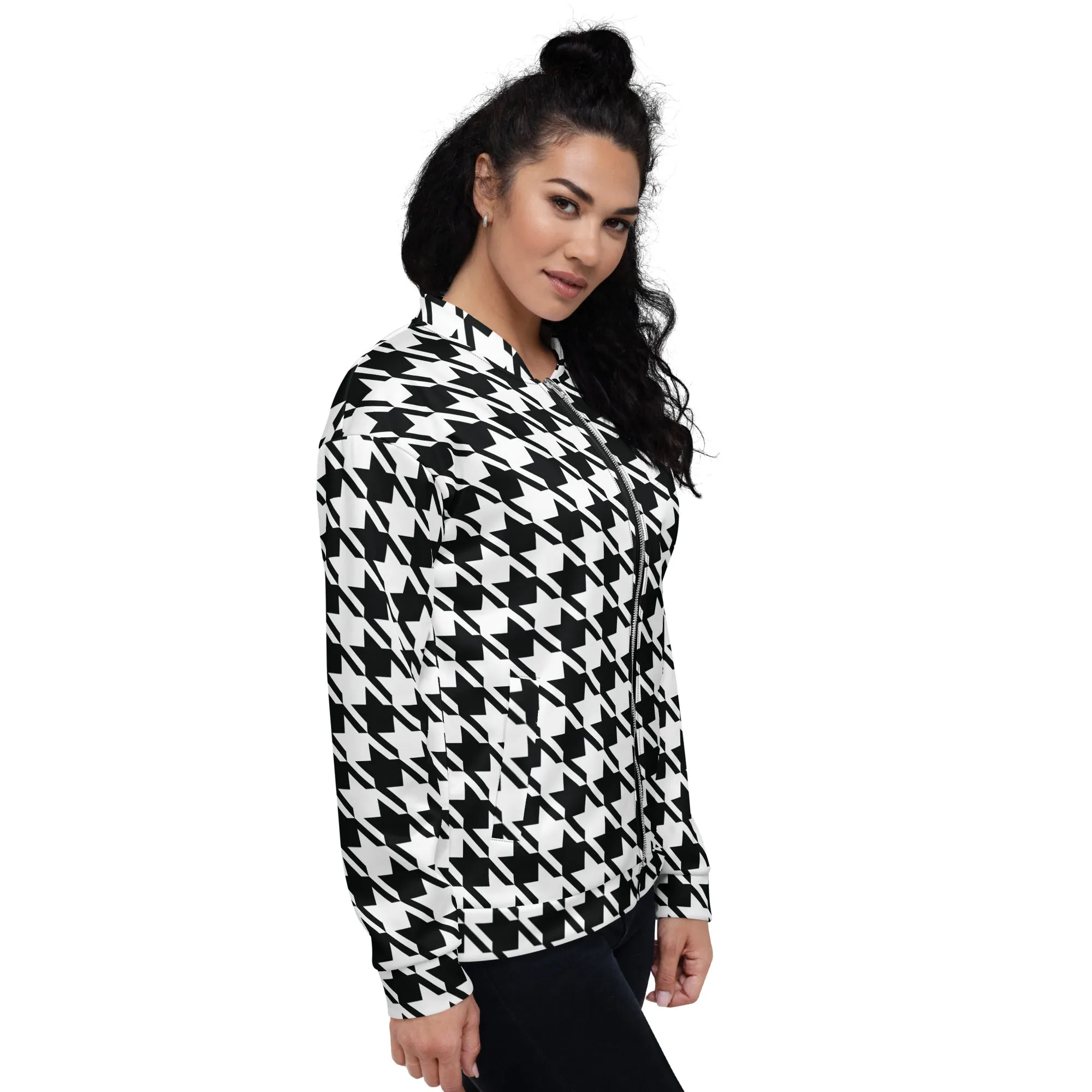 Refined Charm: Women's Classic Houndstooth Bomber 002