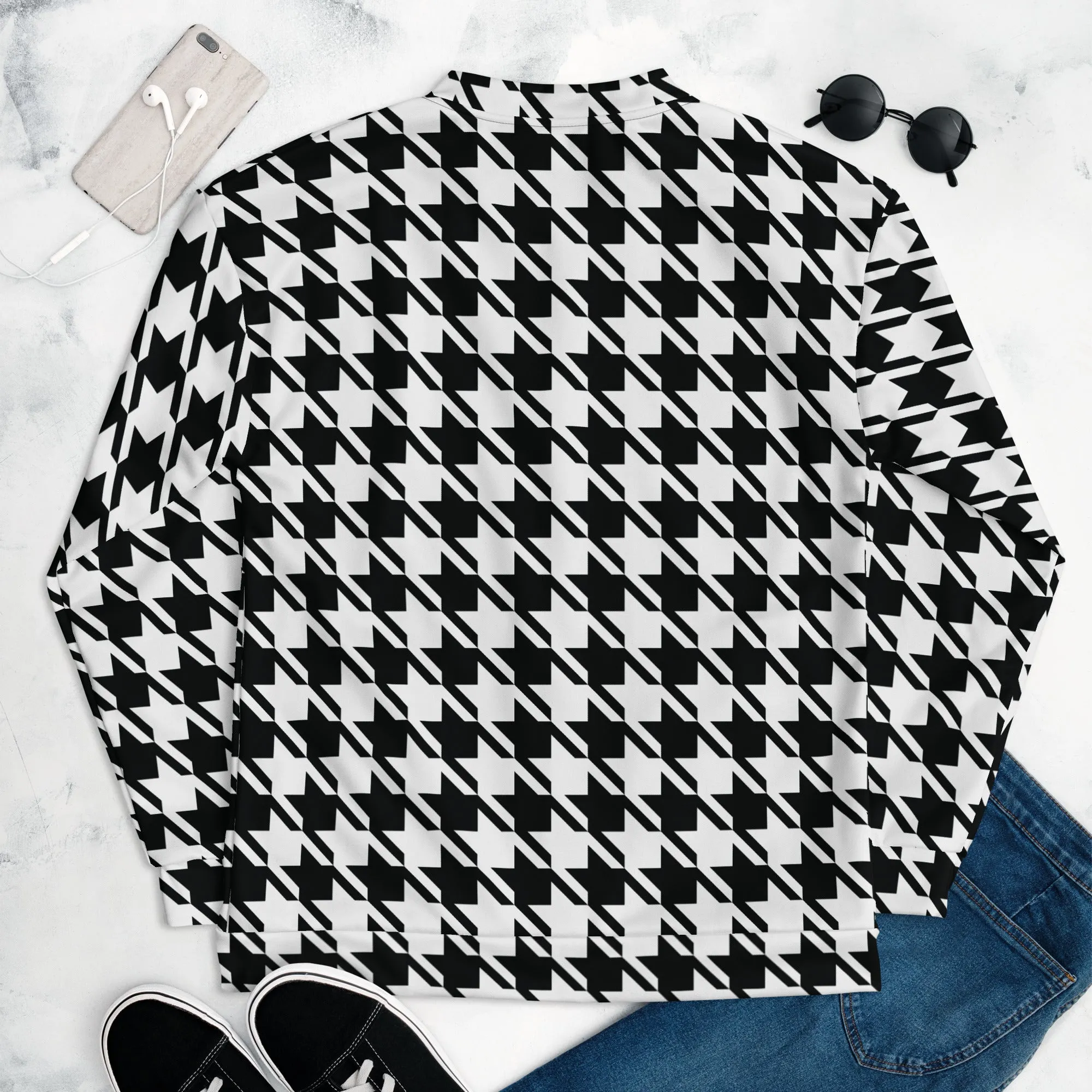 Refined Charm: Women's Classic Houndstooth Bomber 002