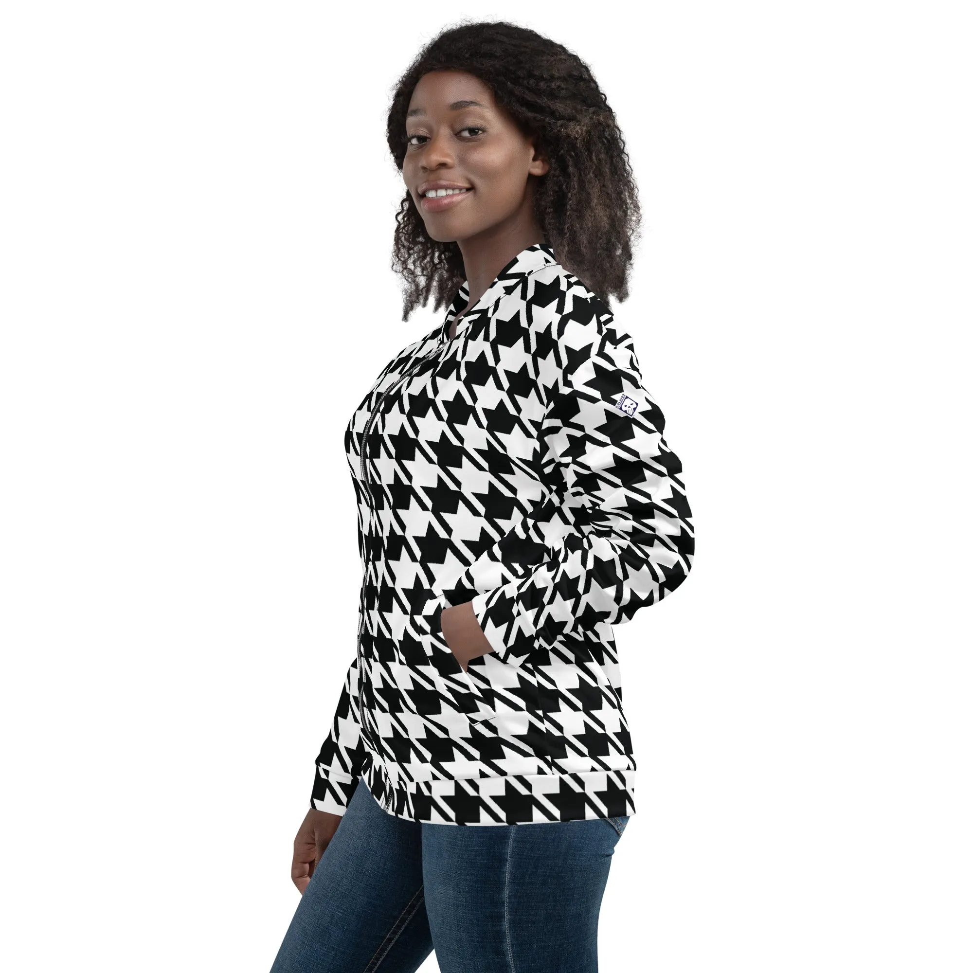 Refined Charm: Women's Classic Houndstooth Bomber 002