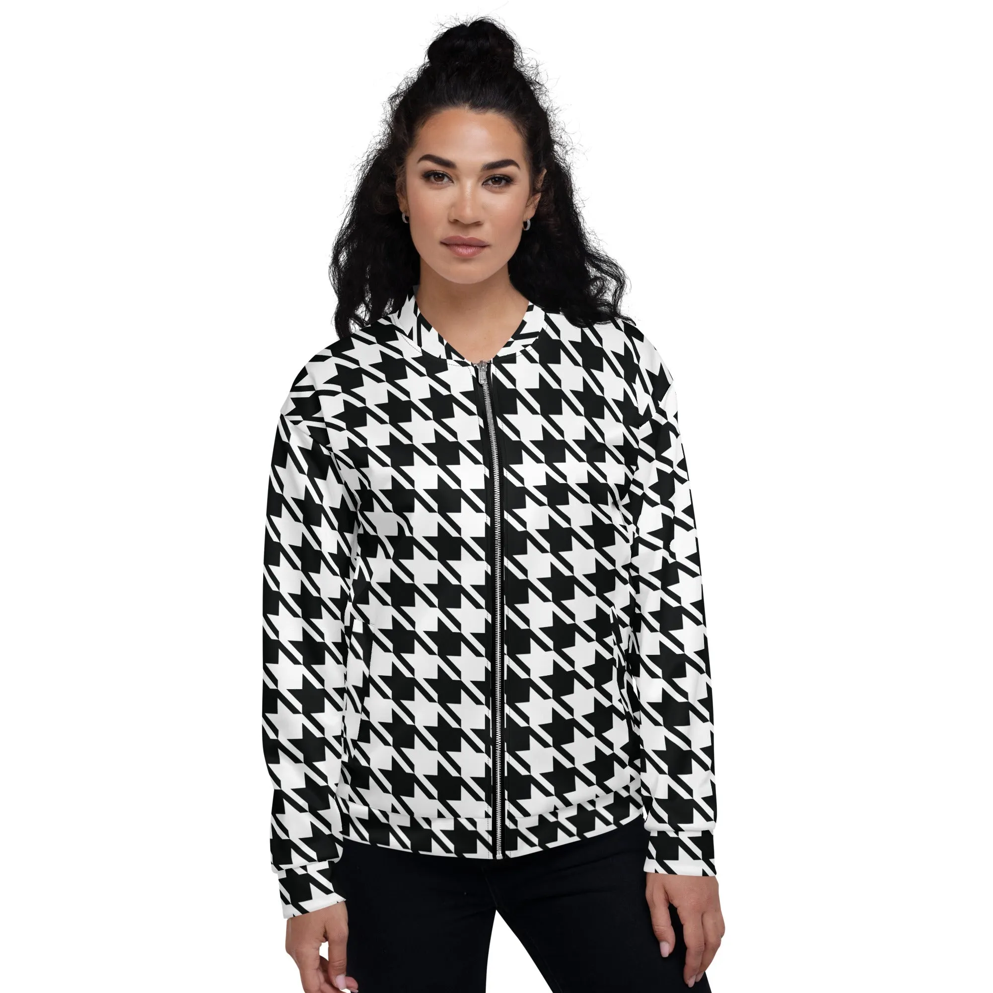 Refined Charm: Women's Classic Houndstooth Bomber 002