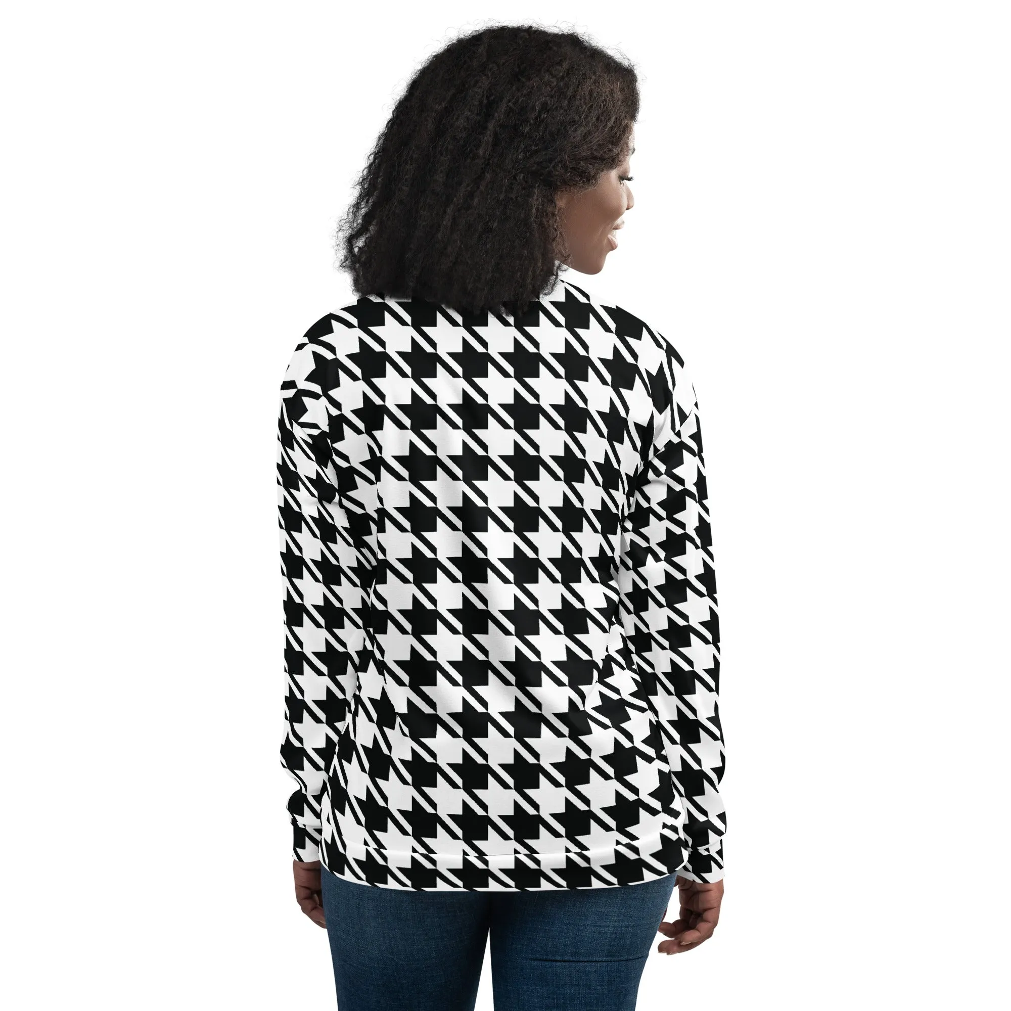 Refined Charm: Women's Classic Houndstooth Bomber 002