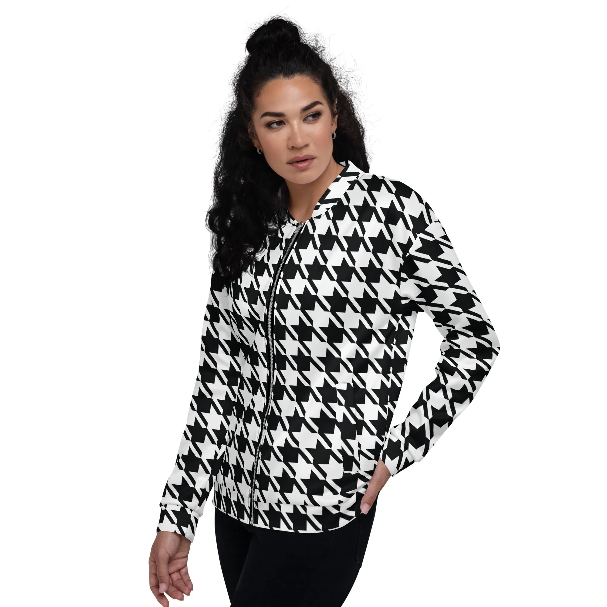 Refined Charm: Women's Classic Houndstooth Bomber 002