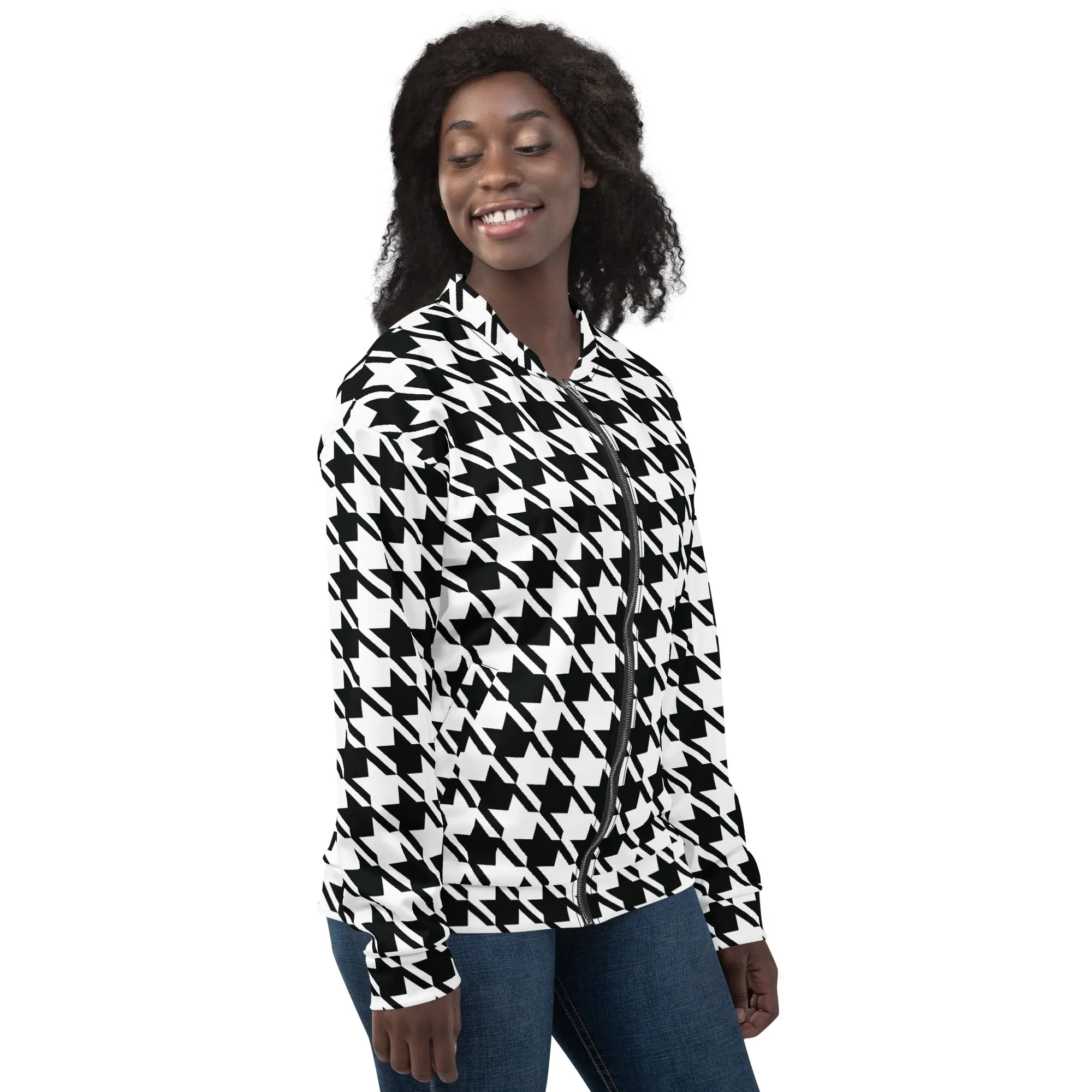 Refined Charm: Women's Classic Houndstooth Bomber 002