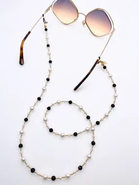 Removable Black &White Freshwater Pearls Glasses Chain Jewelry Accessories EC003