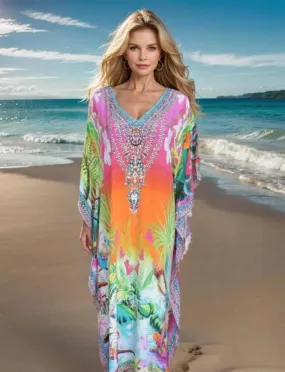 Resort Long Silk Embellished Kaftan