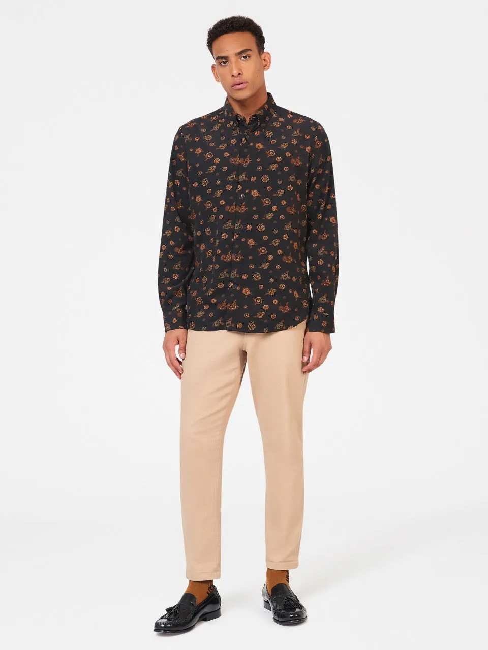 Retro Floral Print Corduroy Shirt