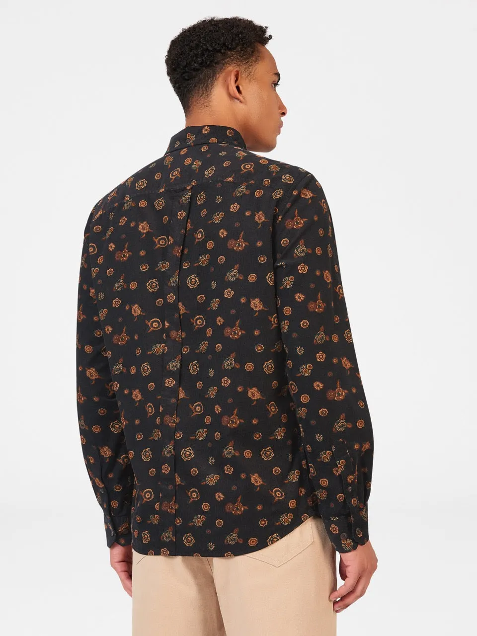 Retro Floral Print Corduroy Shirt