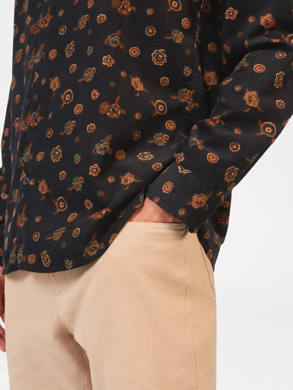 Retro Floral Print Corduroy Shirt