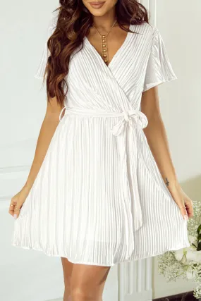 Short Sleeve Wrapped Pleated Dress