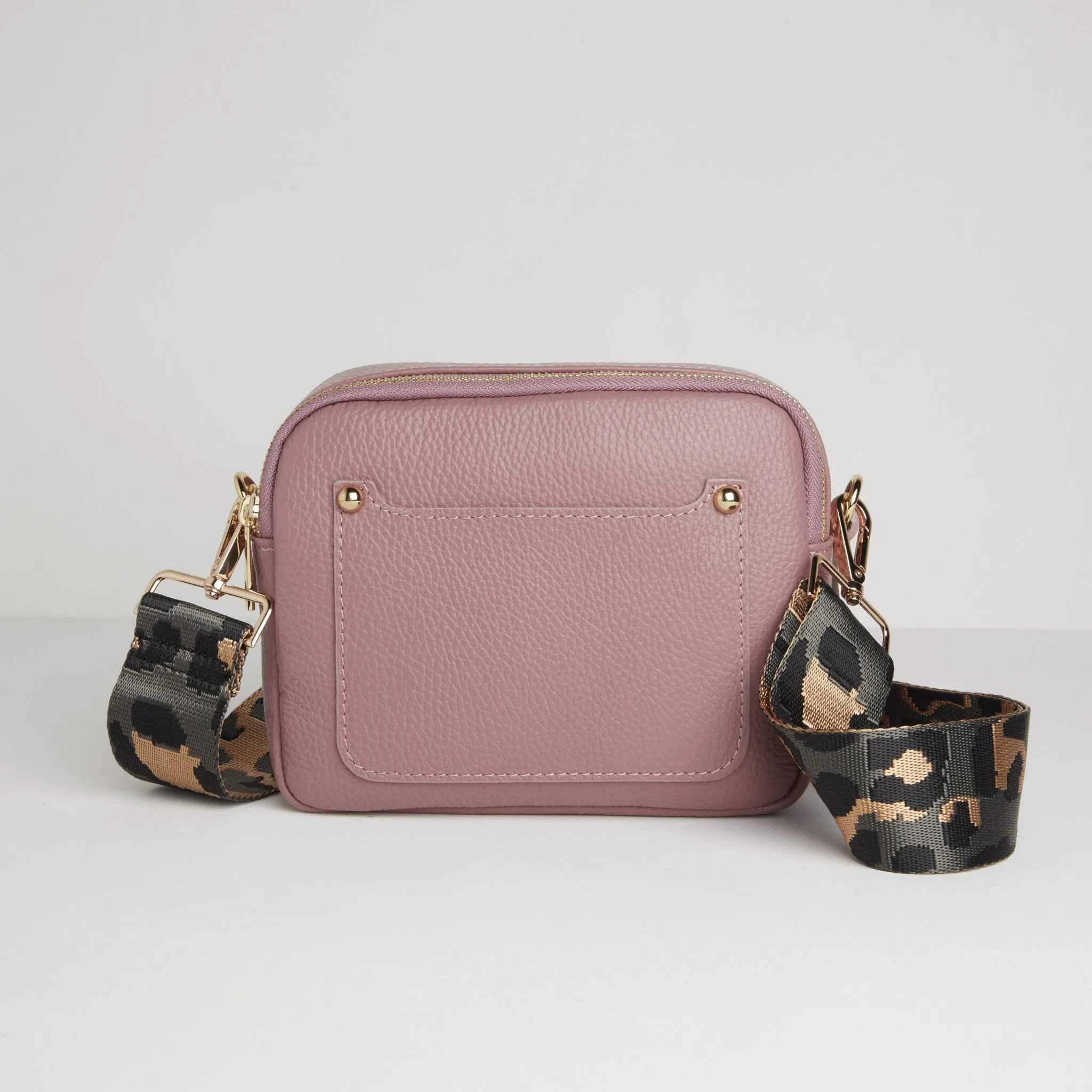 Sienna Crossbody Bag in Antique Pink with Dark Leopard Strap