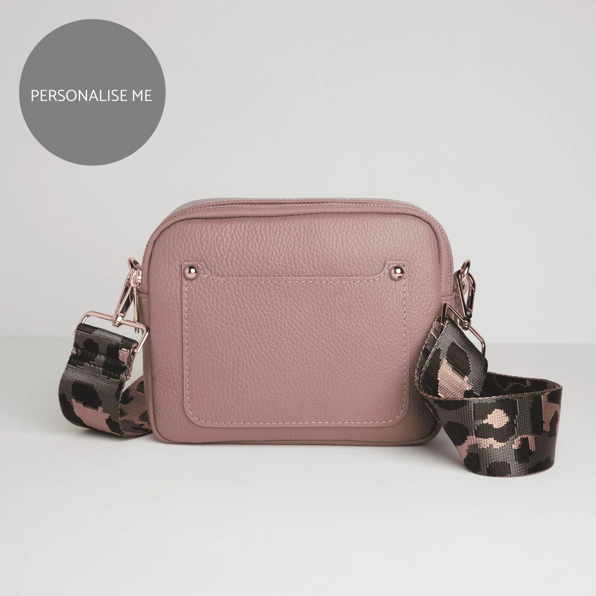 Sienna Crossbody Bag in Antique Pink with Dark Leopard Strap