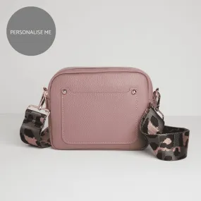 Sienna Crossbody Bag in Antique Pink with Dark Leopard Strap