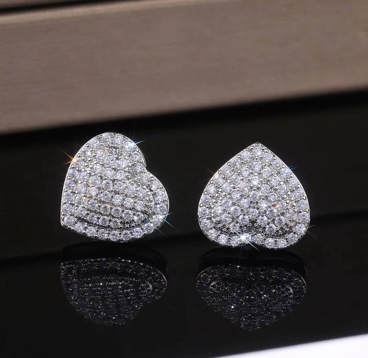 Silver Plated Claw Pave Cubic Zirconia Heart Studs