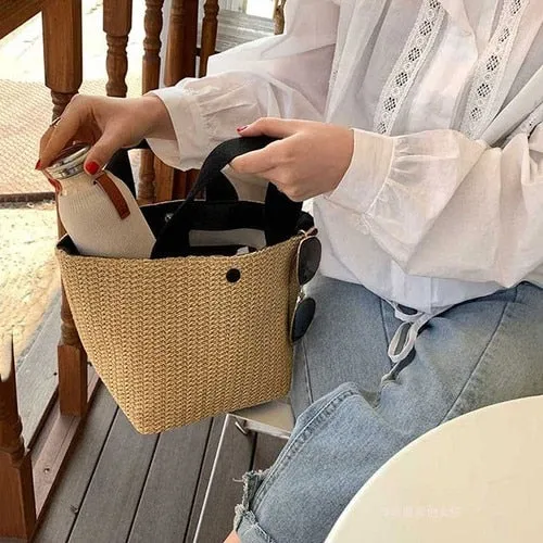 Straw Handmade Woven Basket Bolsa Tote Summer Bohemian Beach Lady Handbag