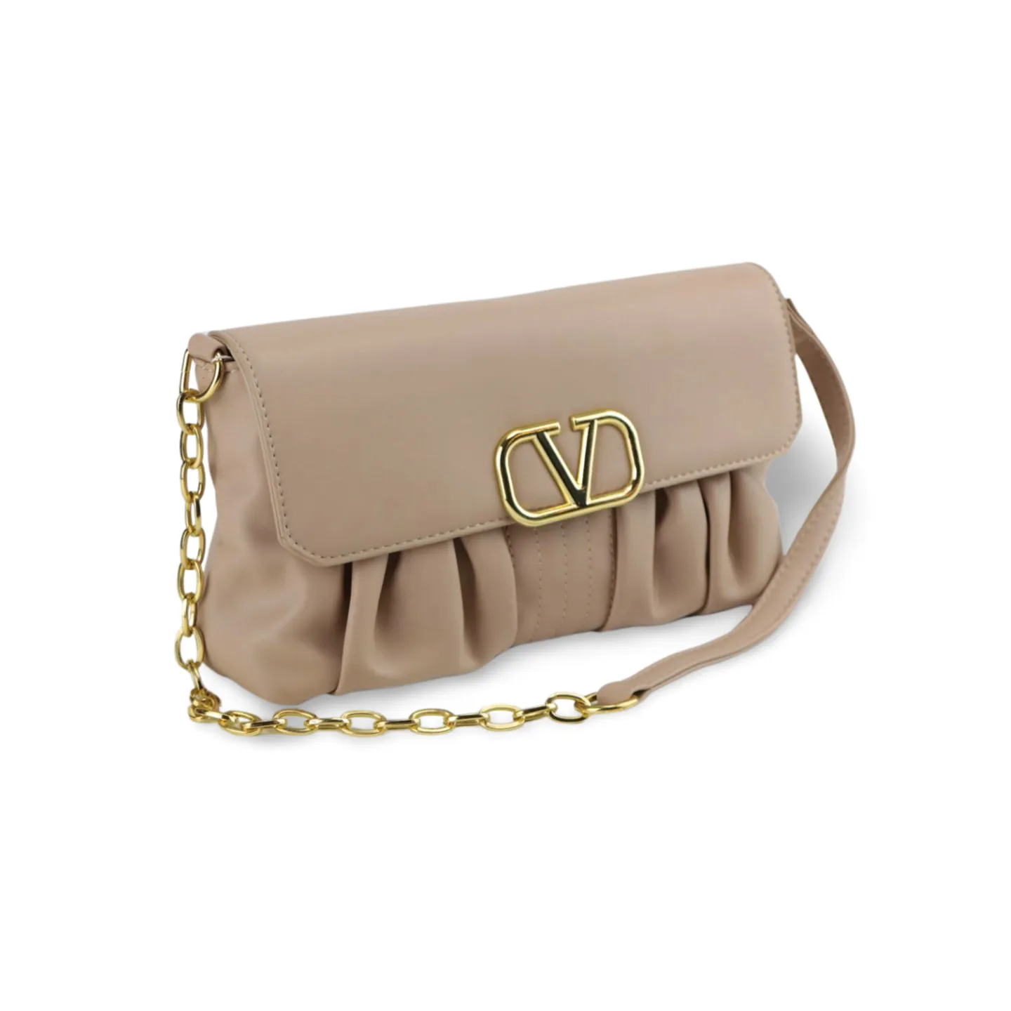 Stylish and Versatile Crossbody Purse with V Logo And Detachable Gold Chain