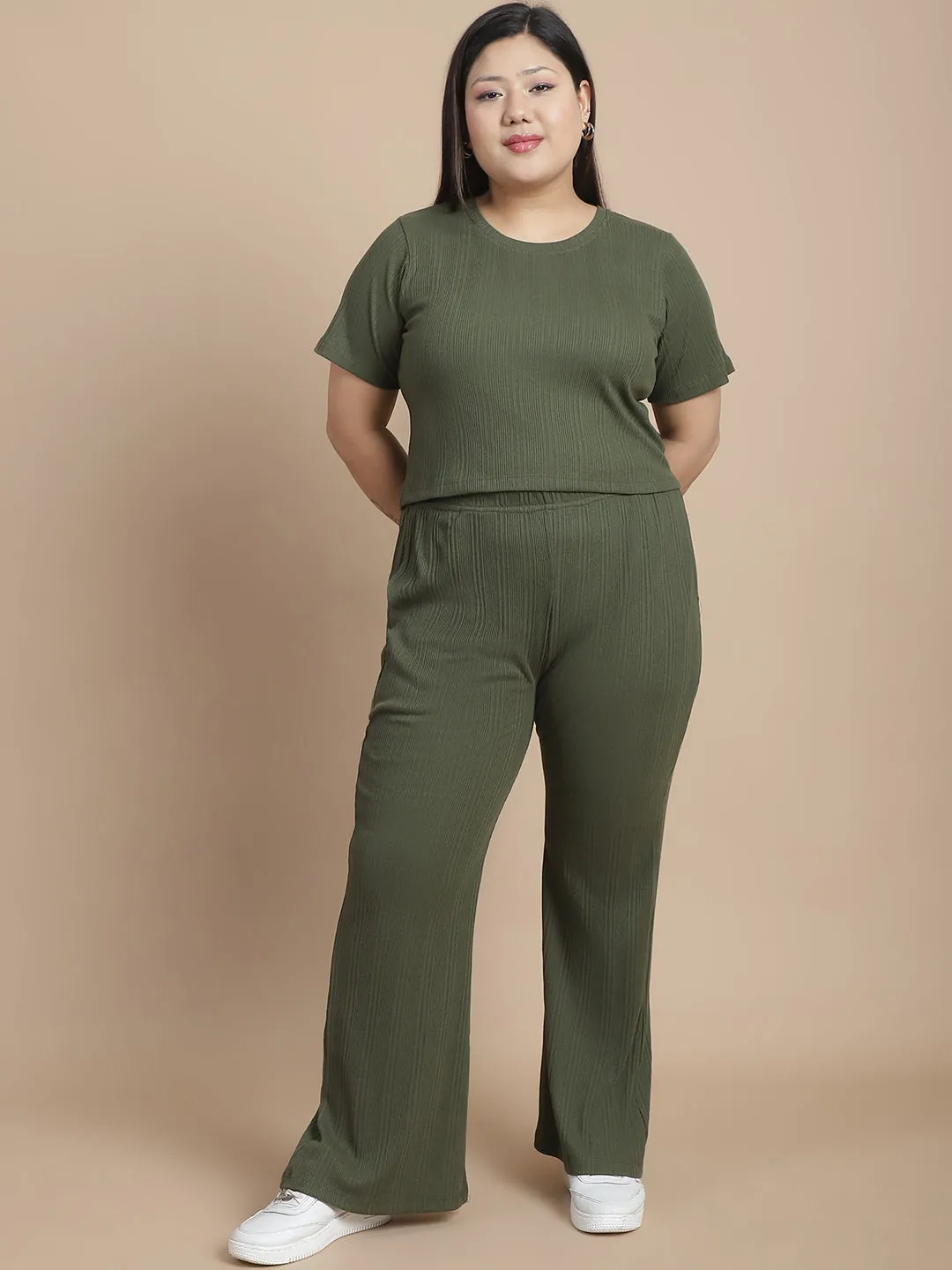 Stylish Olive Drop Needle Co-ord Set