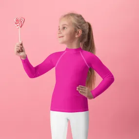 Sunshine Style: Girls' Solid Color Long Sleeve Rash Guards - Hollywood Cerise