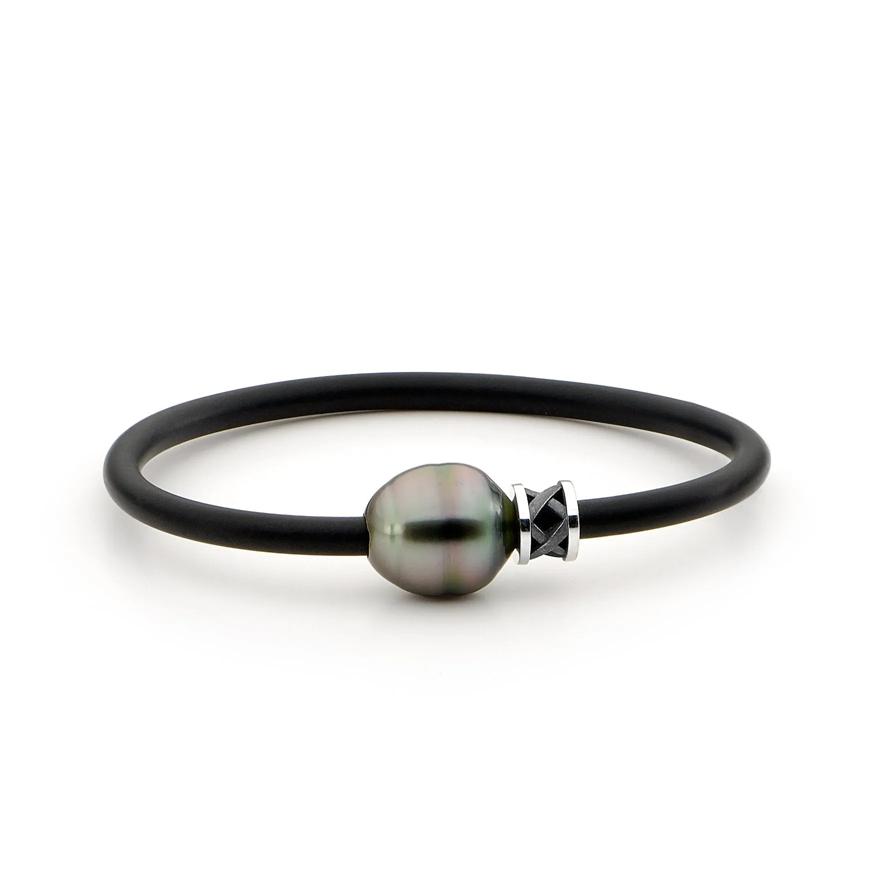 Tahitian Circle Pearl Silver Criss Cross Bangle