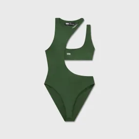 True Logo Asymmetric Bodysuit - Military Green