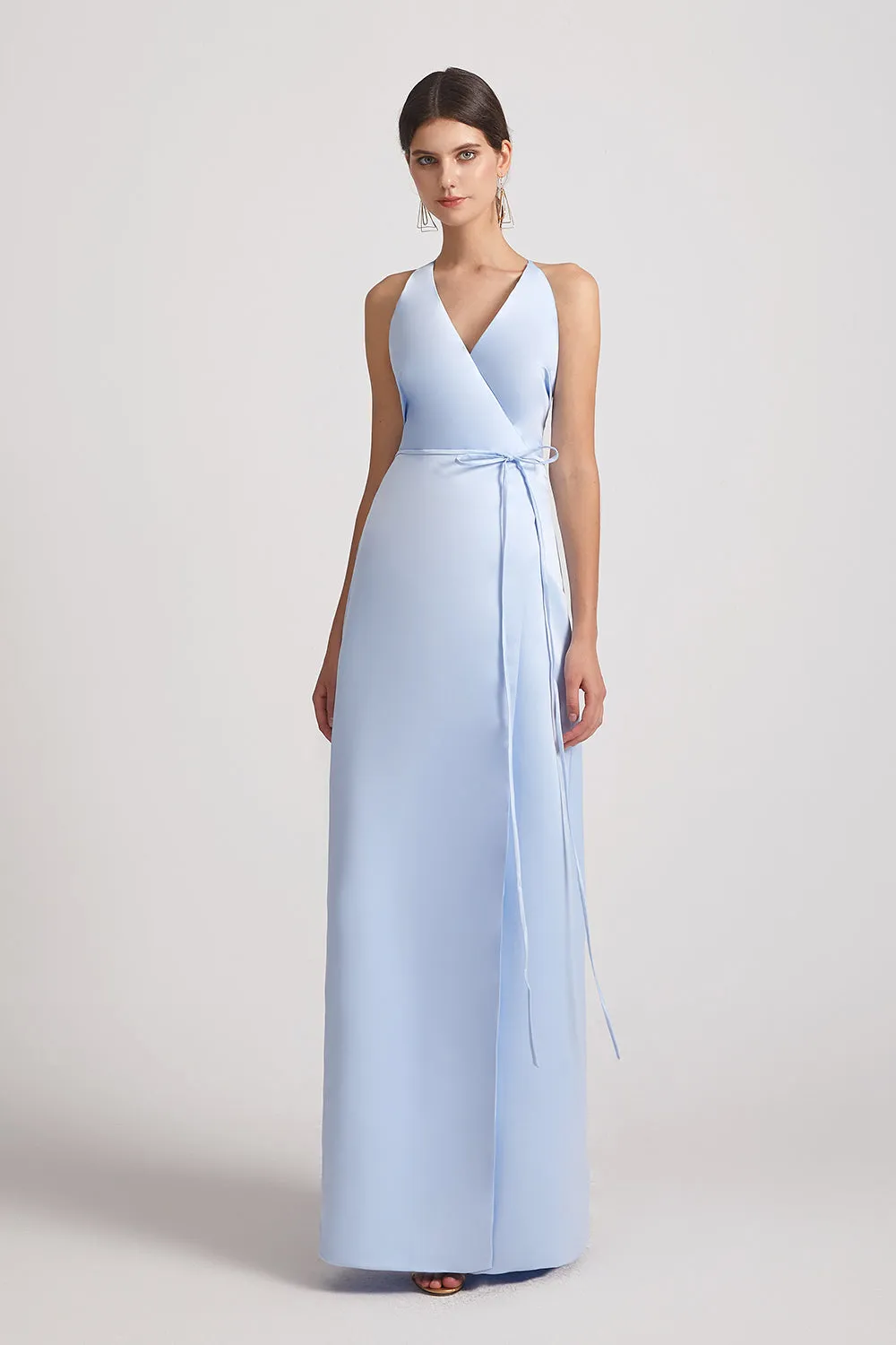 V-Neck Tie-Waist Faux Wrap Bridesmaid Dresses with Open Back (AF0177)