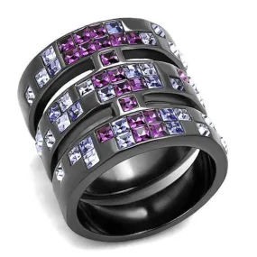 WildKlass Stainless Steel Ring IP Light Black (IP Gun) Women Top Grade Crystal Multi Color