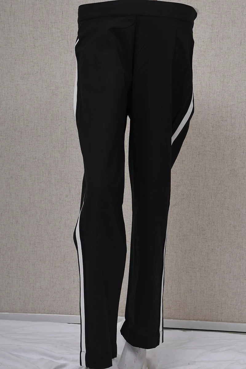 Women Cotton Trouser with Side Tape Black