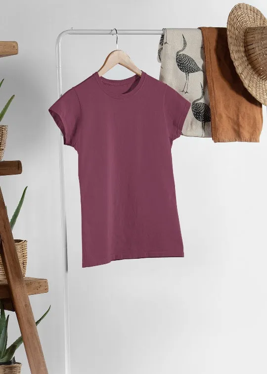 Women Solid Half Sleeve T-Shirt - Wine