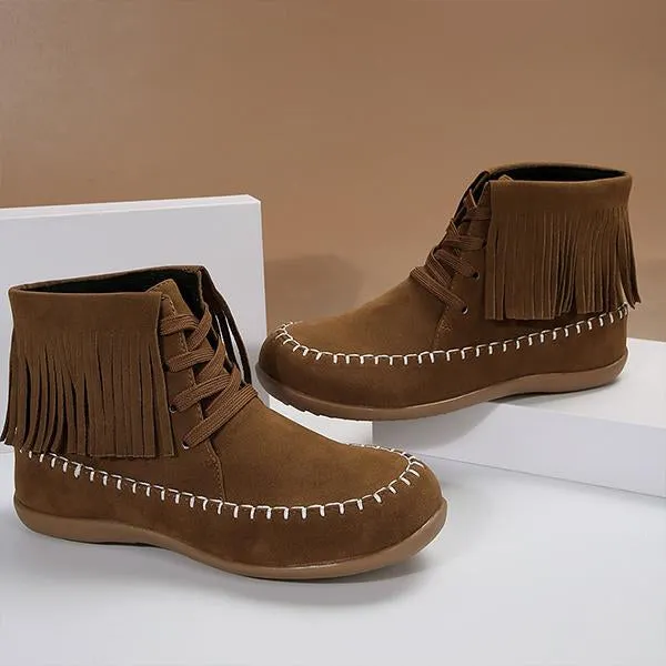 Women's Casual Flat Tassel Ankle Martin Boots 43729289S