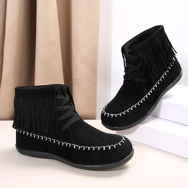 Women's Casual Flat Tassel Ankle Martin Boots 43729289S