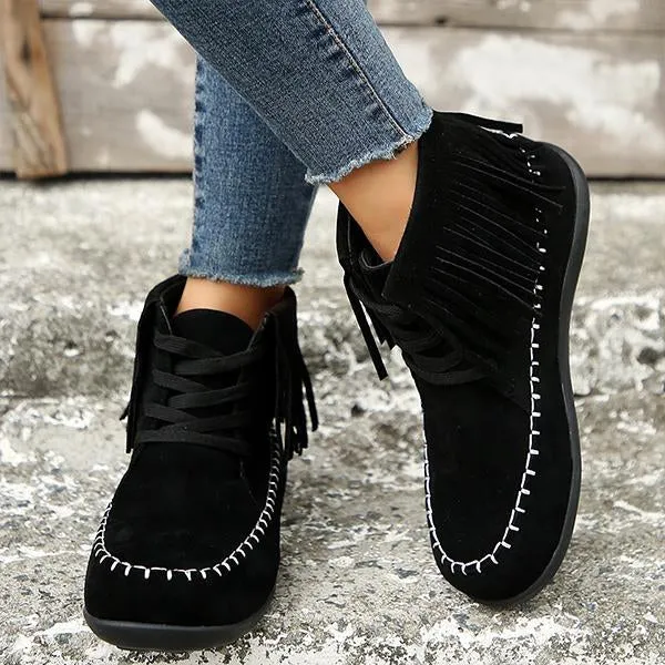 Women's Casual Flat Tassel Ankle Martin Boots 43729289S