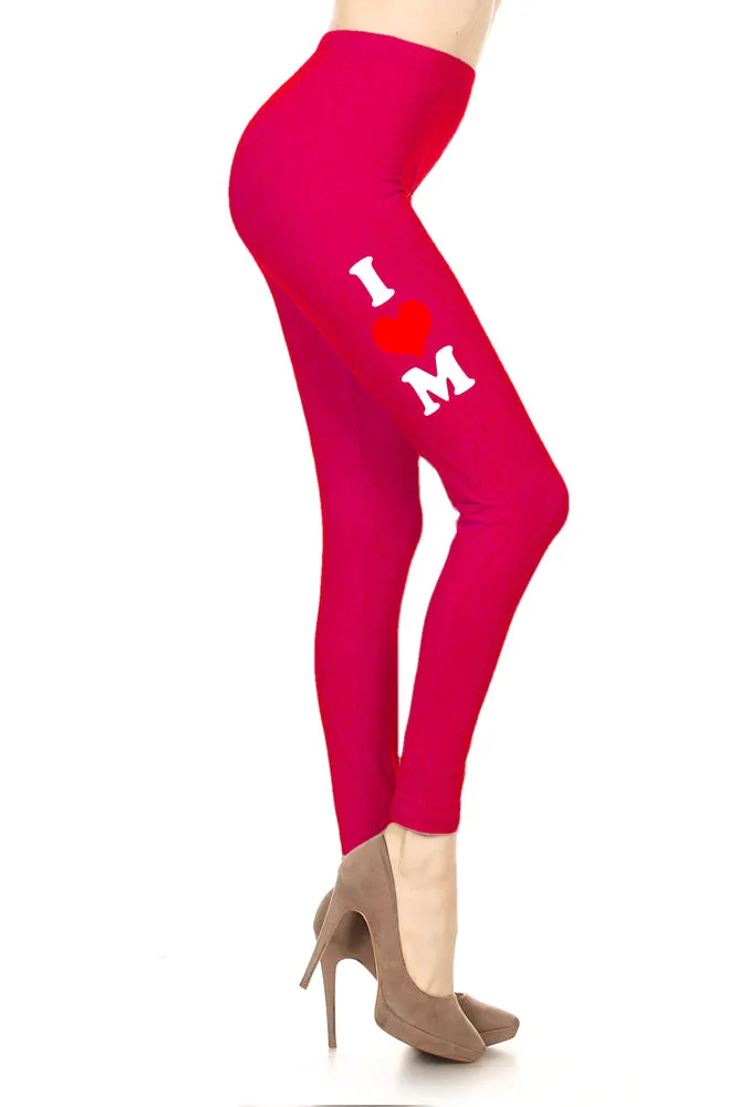 Women's Mother's Day I Heart Mom Design Printed Leggings for Regular Plus 3X5X