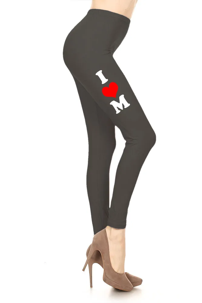 Women's Mother's Day I Heart Mom Design Printed Leggings for Regular Plus 3X5X