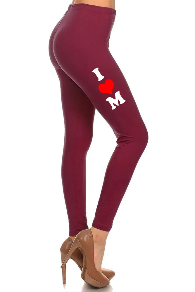 Women's Mother's Day I Heart Mom Design Printed Leggings for Regular Plus 3X5X